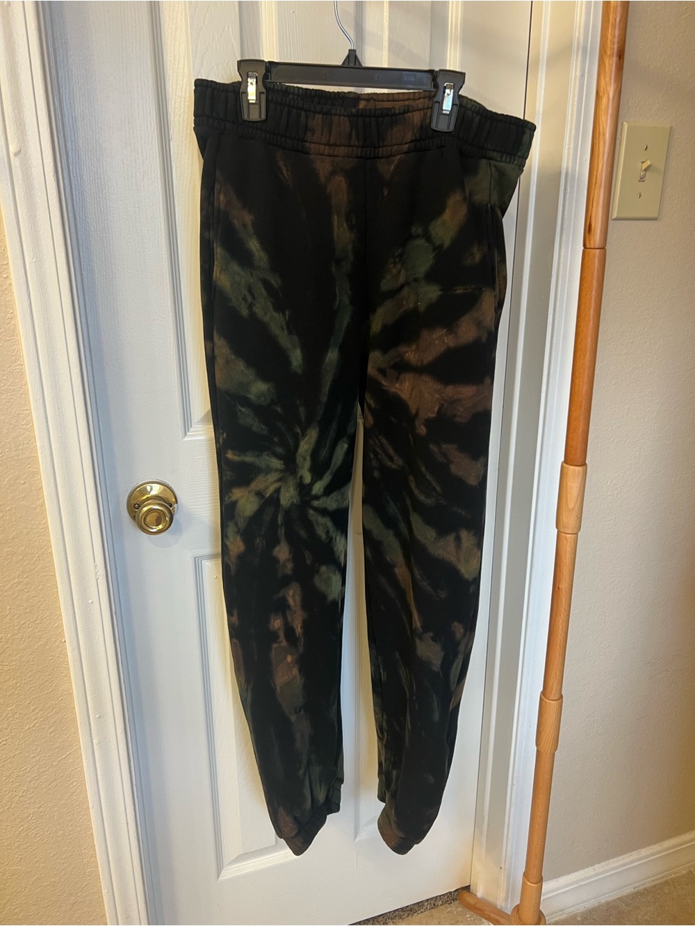 Cotton Citizen Black Tie-Dye Track Joggers with Olive Accents
